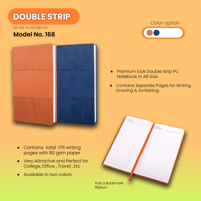 Double strip A6 size PU notebook