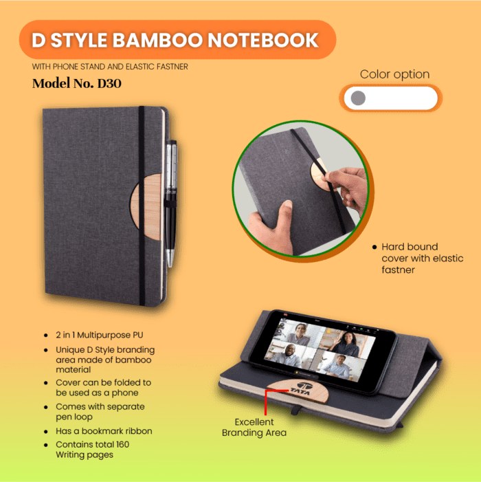 D Style bamboo notebook elastic fastener