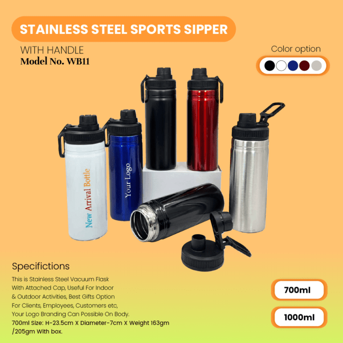 Sport Steel Sipper Water Bottle With Straw