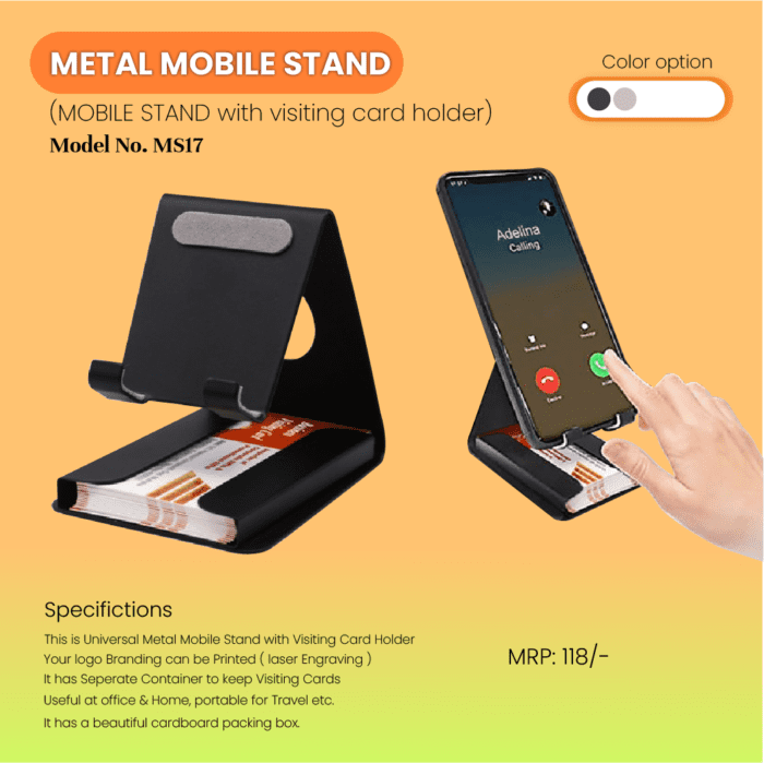 Sleek Metal Mobile Stand: With Stylish Card Holder