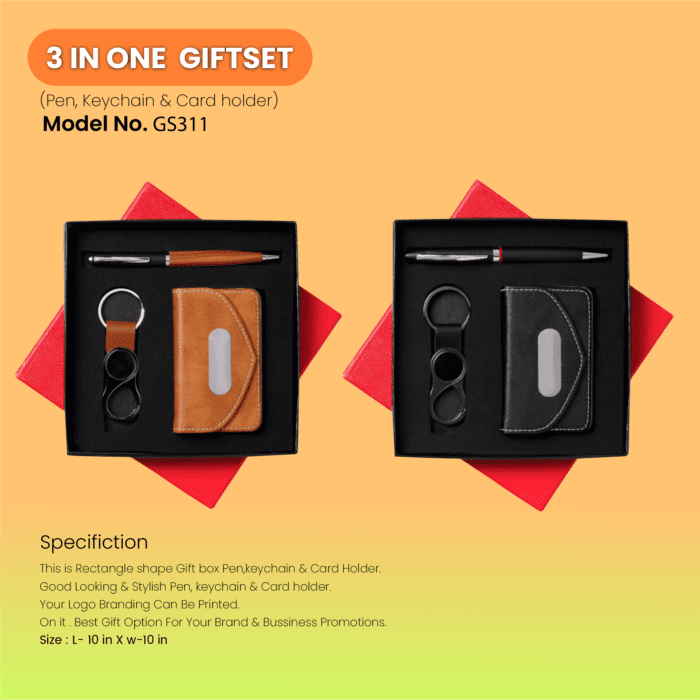 3 In One Gift Set With Pen, Keychain & Card Holder