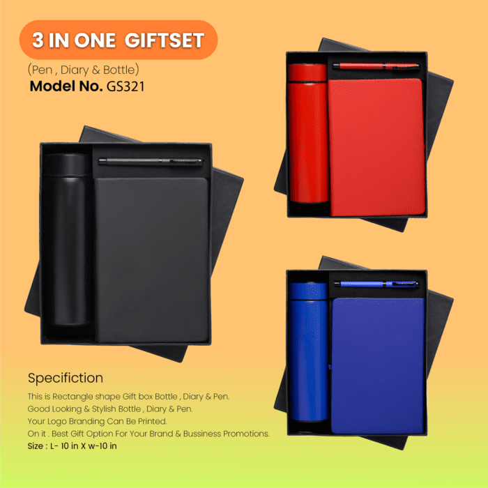 3 In One Gift Set Diary, Pen & Bottle
