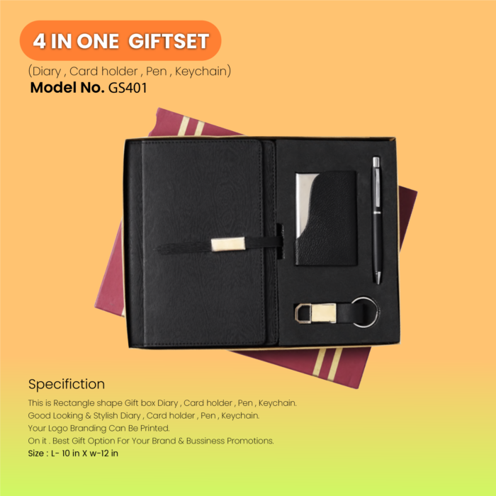 4 In One Gift Set Diary, Pen, Keychain & Card Holder