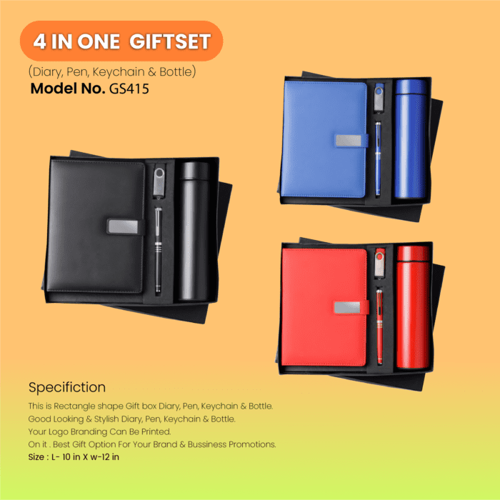 4 In One Gift Set Diary, Pen, Keychain & Bottle