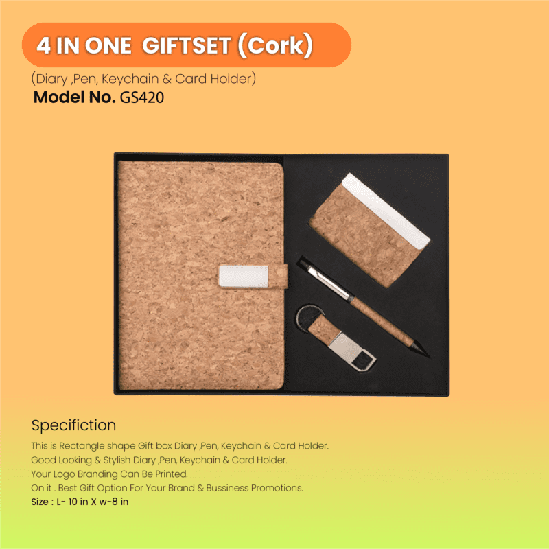 4 In One Cork Gift Set Diary, Pen, Keychain & Card Holder