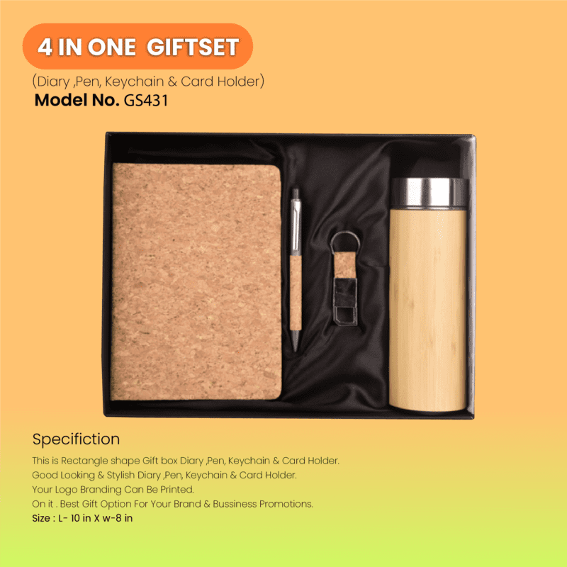 4 In One Combo Gift Set Diary, Pen, keychain & Bottle