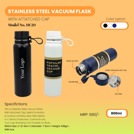 Stainless Steel Vacuum Flask With Attached Cap