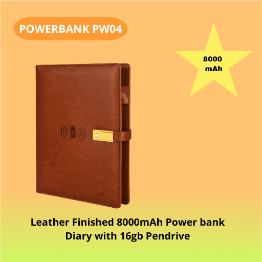 Leather Finished 8000 mAh Power Bank Diary With 16GB Pendrive