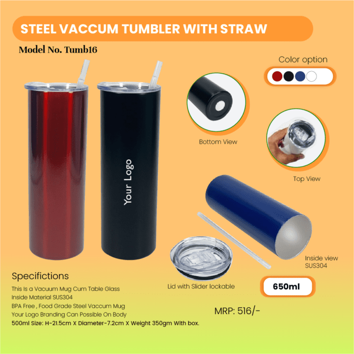 Steel Vacuum Tumbler With Straw