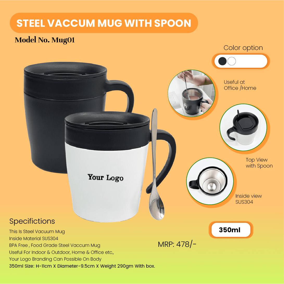 Steel Vacuum Mug With Spoon