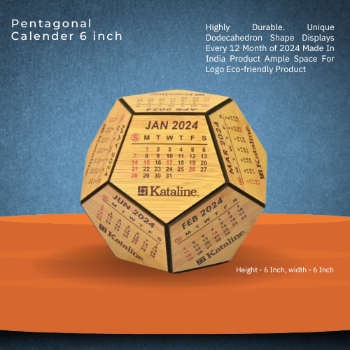 Wooden Bamboo Pentagonal Calendar Desk Organizer 6 Inch