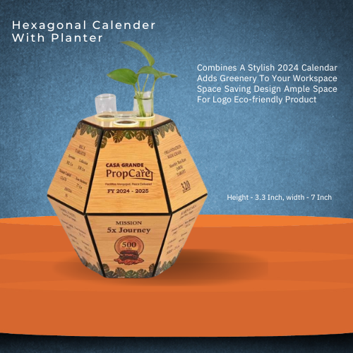 Eco-friendly Wooden Hexagonal Calendar with Planter 3.3 Inch