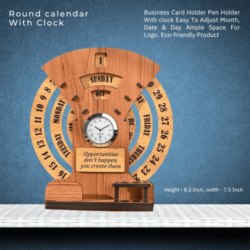 Round Desk Organizer With Calendar And Clock 8.3 inch