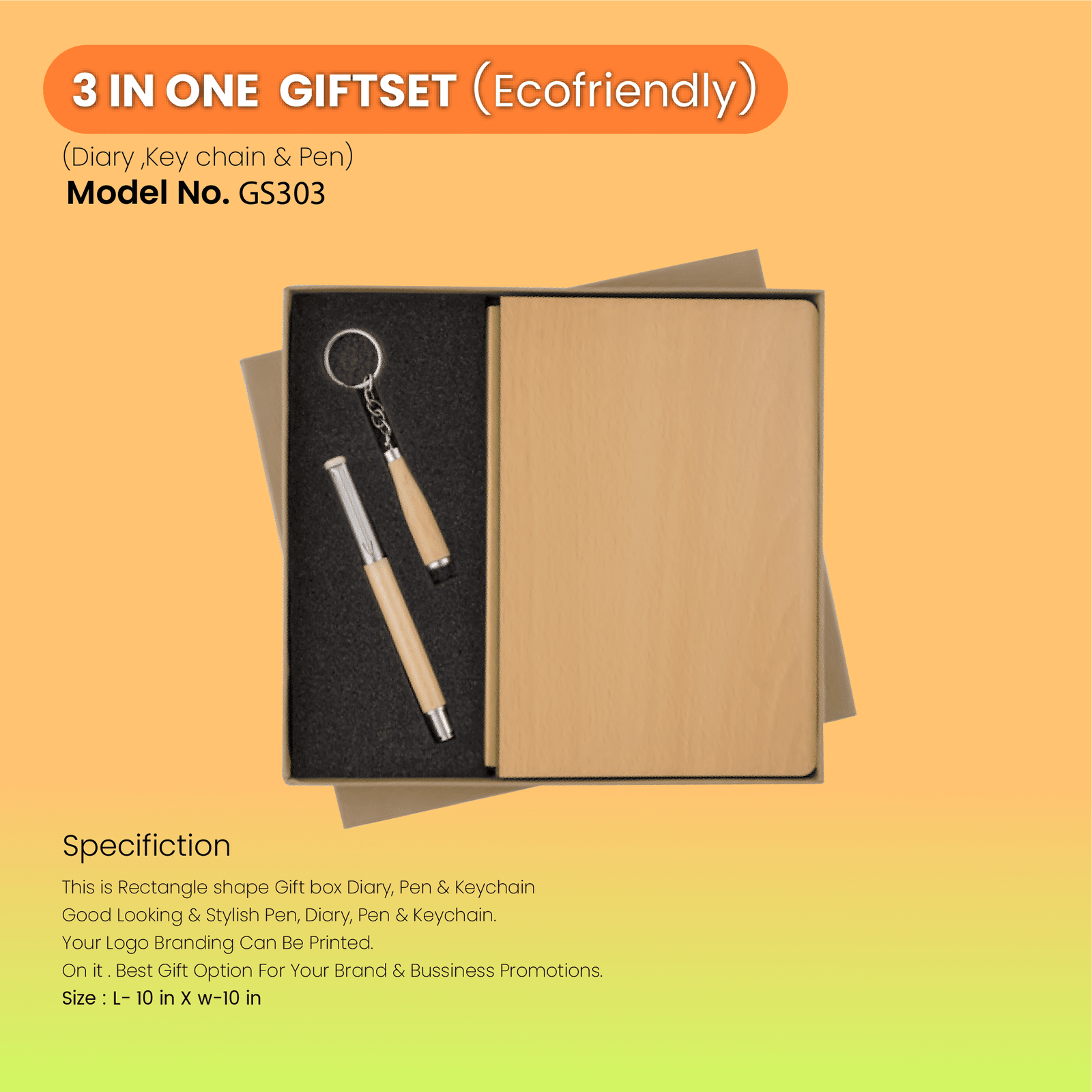 3 In One Gift Set With Pen, Keychain & Diary