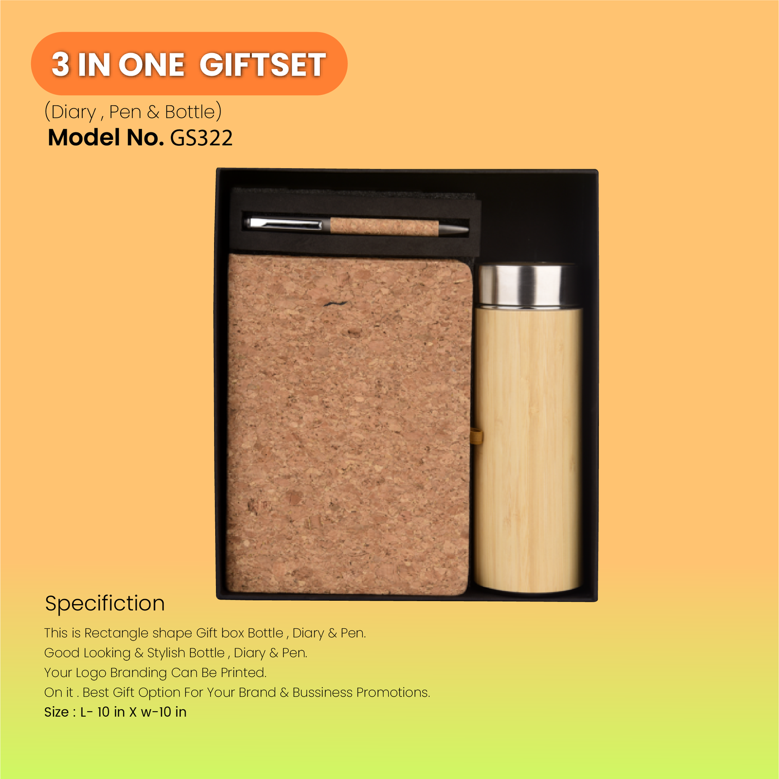 3 In One Gift Set With Pen, Bottle & Diary