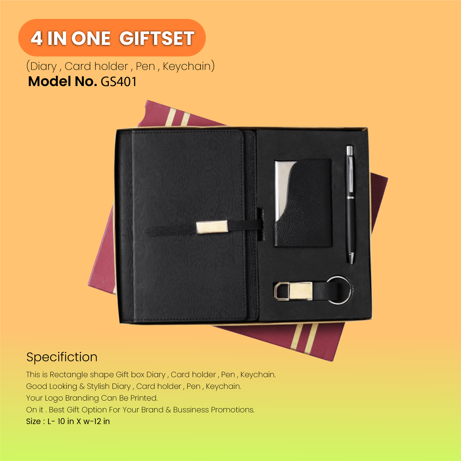 4 In One Gift Set Diary, Pen, Keychain & Card Holder
