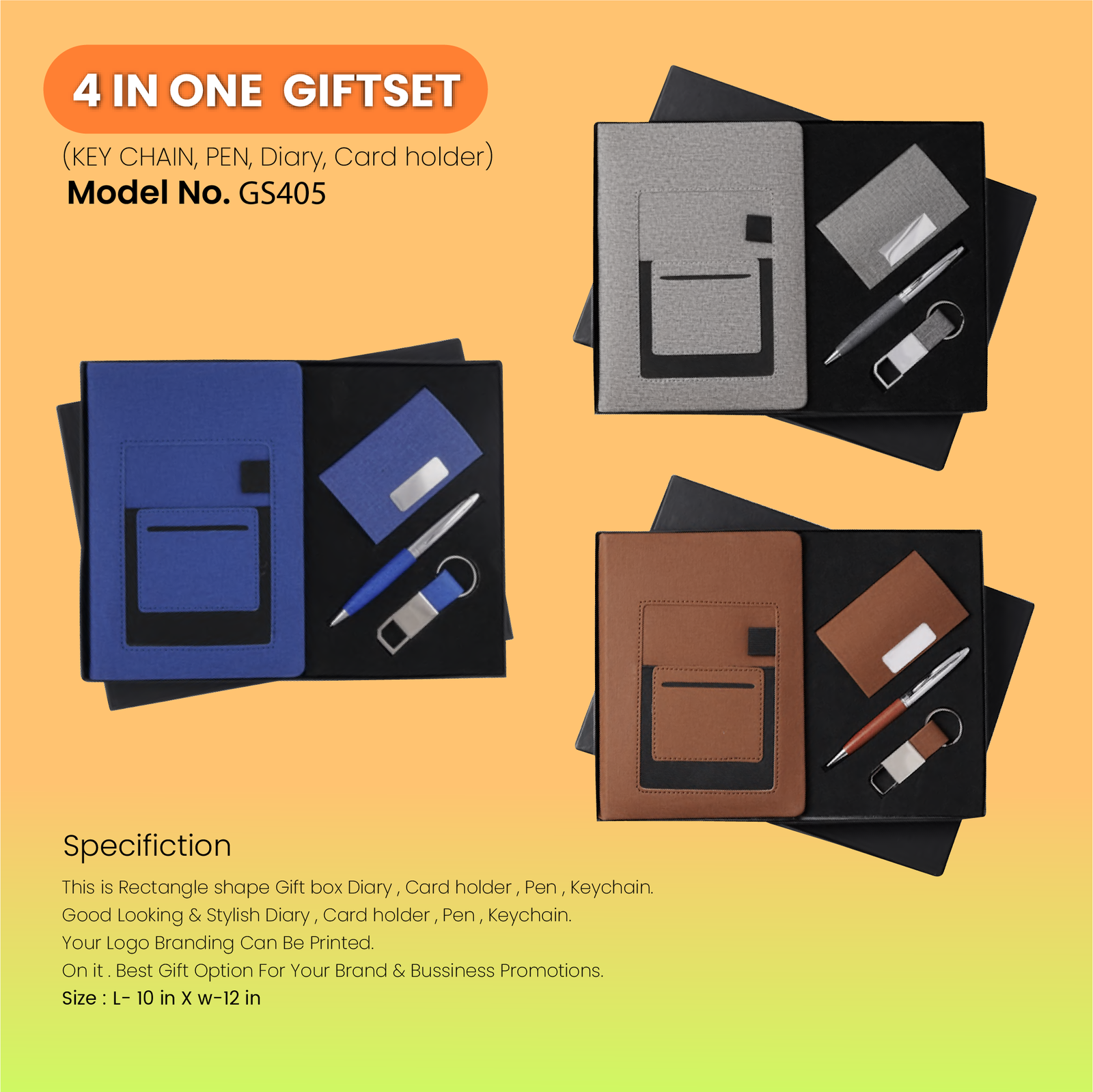 4 In One Customized Gift Set Diary, Pen, Keychain & Card Holder