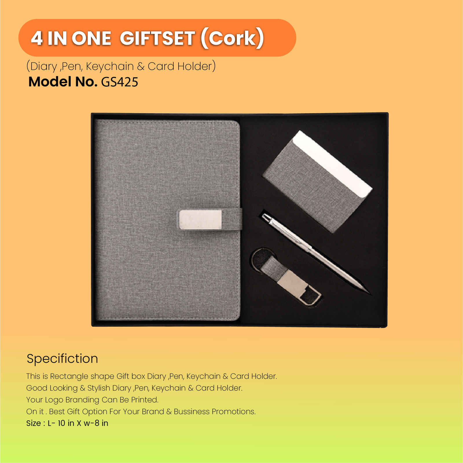 4 In One Gift set With Diary, Pen, keychain & Card Holder