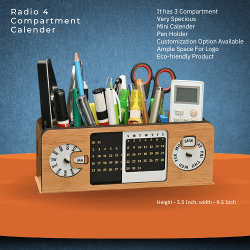 Wooden Desk Organizer With Calendar And Pen Stand 3.5 Inch