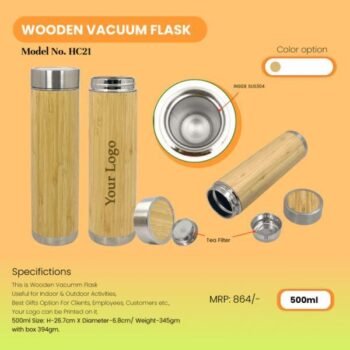 Customized Wooden Stainless Steel Flask Water Bottle – 500ml