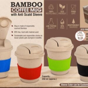Eco Friendly Bamboo Coffee Mug With Flip Top Lid And Anti-Scald Sleeve | Capacity 250 Ml