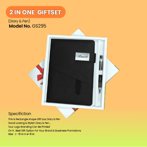 2 in 1 Black Gift Set: Soft Bound Diary and Pen Combo