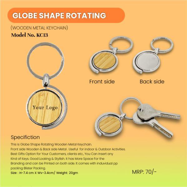 Glob Shape Rotating Wooden Metal Keychain