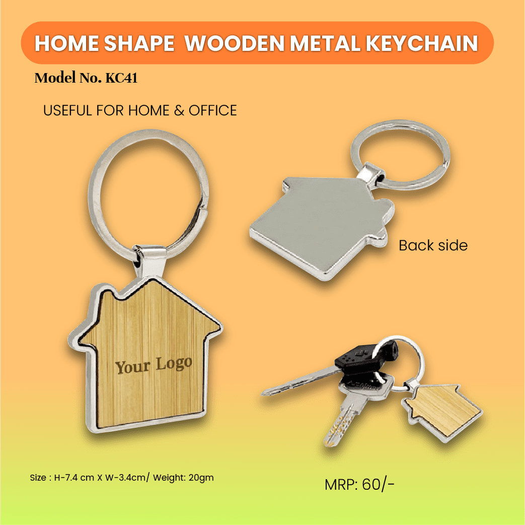 Home Shape Wooden Metal Keychain: Using Home & Office