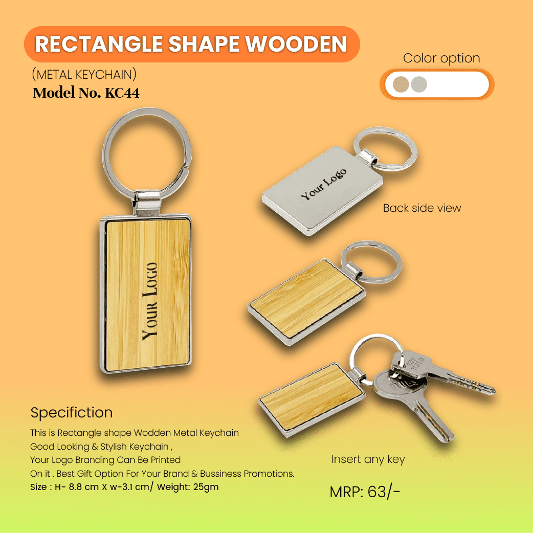 Rectangle Shape Wooden Metal Keychain: Using Home & Office