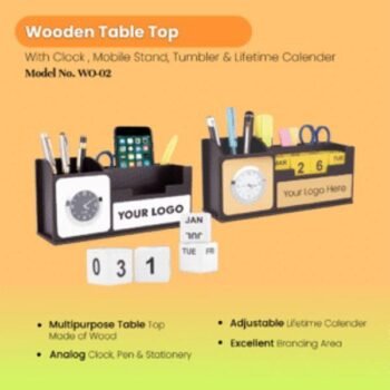 Luxury A1 Wooden Table Top with Clock – Elegant & Functional Desk Accessory