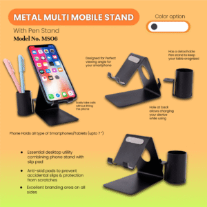 Metal Multi Mobile Stand with Pen Stand – Organize Devices & Stationery in Style