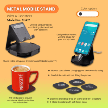 Metal Mobile Stand with 4 Coasters –...