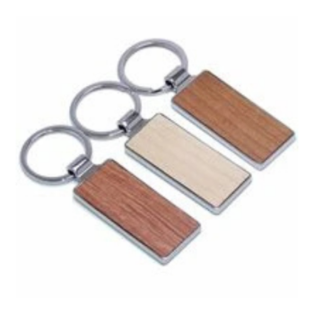 OS211 Rectangle Shape Wooden Metal Keychain...