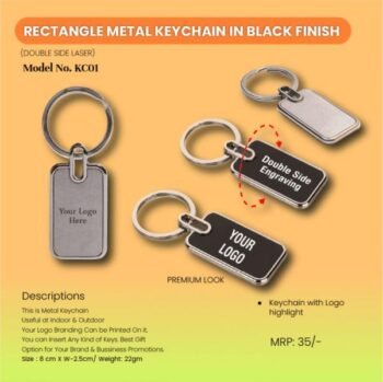 Rectangle Metal Keychain in Black Finish