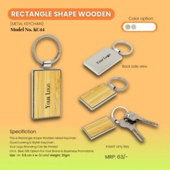 Rectangle Shape Wooden Metal Keychain