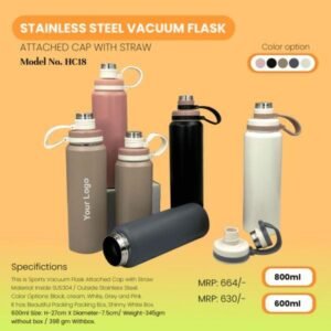Steel Vacuum Flask Attached Cap with Straw – 800ml