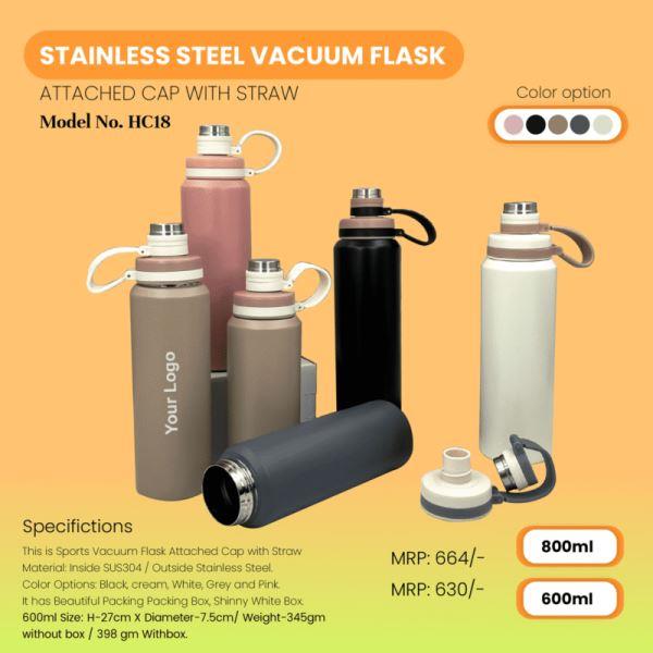 Steel Vacuum Flask Attached Cap with Straw – 800ml