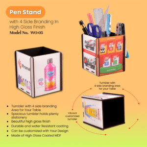 Pen Stand with 4 Side Branding – High Gloss Finish, Stylish & Functional