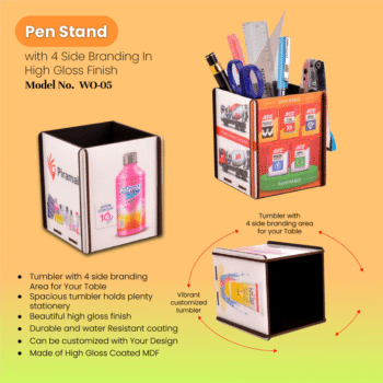 Pen Stand with 4 Side Branding – High Gloss Finish, Stylish & Functional