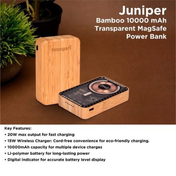 Wangari Juniper Bamboo 10000mAh Transparent MagSafe Power Bank OSPB1002