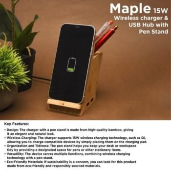Wangari Maple 15W Wireless charger & USB Hub with Pen Stand WC1005