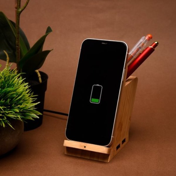 Wangari Maple 15W Wireless Charger & USB Hub with Pen Stand WC1005