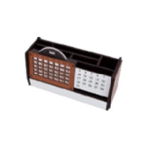Wooden Lifetime Calendar with Pen Mobile Card & Writing Pad Holder – Elegant Desk Organizer