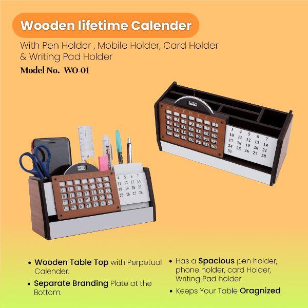Wooden Lifetime Calendar with Pen
