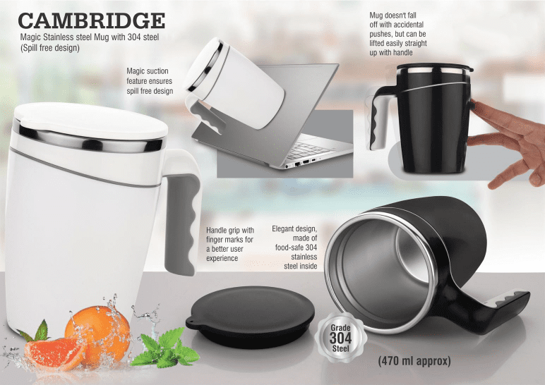 Cambridge Magic Stainless Steel Mug With 304 Steel | Spill Free Design (470 Ml Approx)