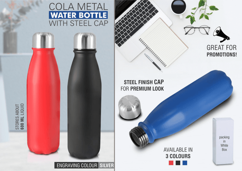 Cola Metal Water Bottle With Steel Cap (600 Ml Approx)