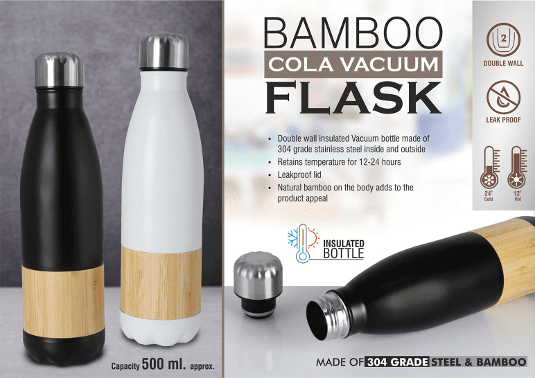 Bamboo Cola Vacuum Flask | Capacity 500 Ml Approx | Made Of 304 Grade Steel & Bamboo.