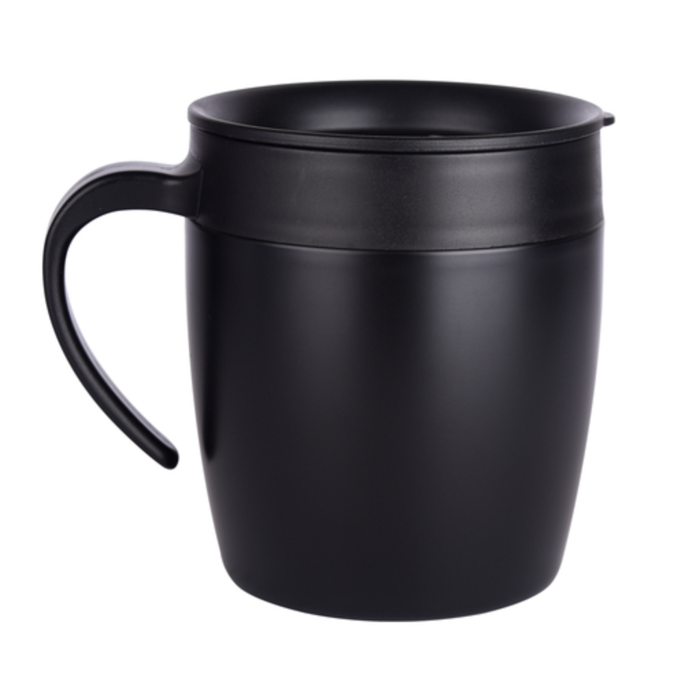 Insulated Stainless Steel Black 450ml Coffee Mug with Lid