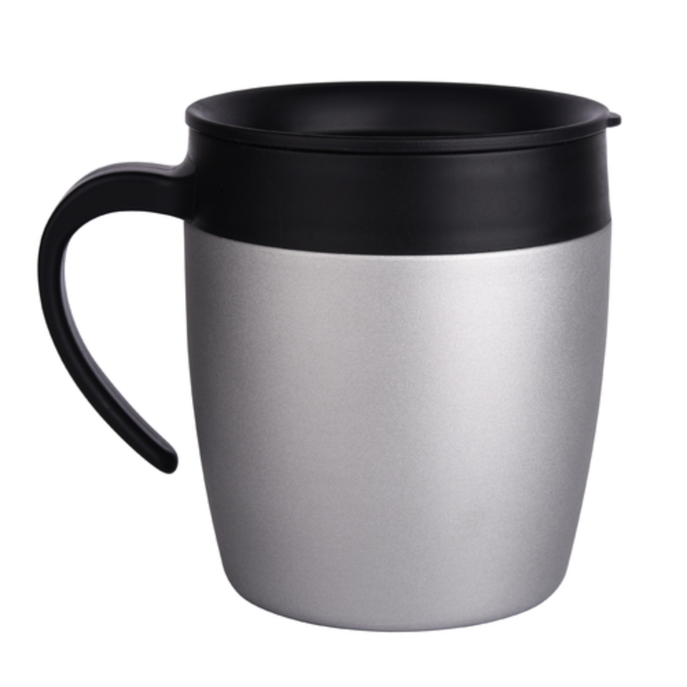 Insulated Stainless Steel Silver 450ml Coffee Mug with Lid