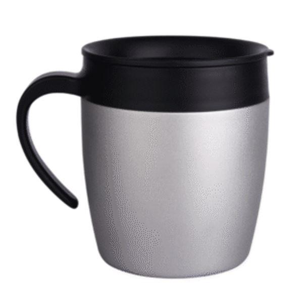 Insulated Stainless Steel Silver 450ml Coffee Mug with Lid